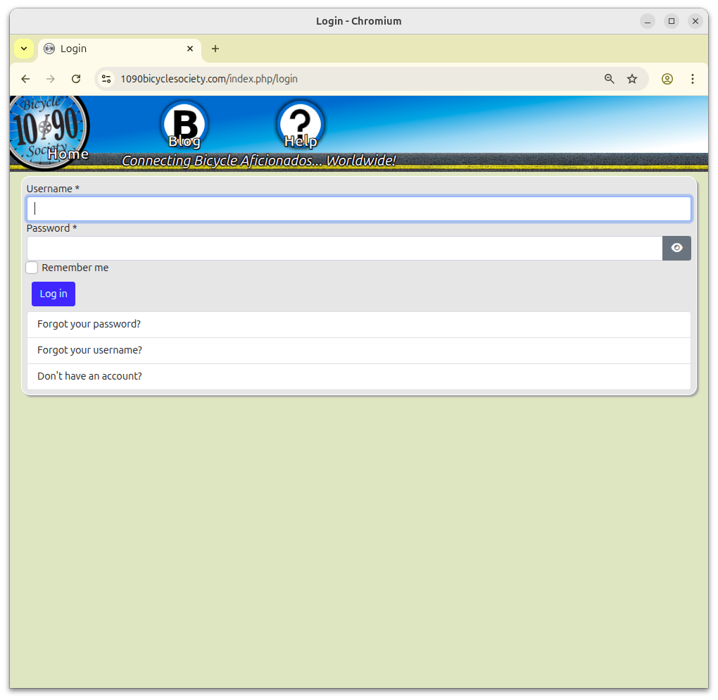 1090 Bicycle Society login page